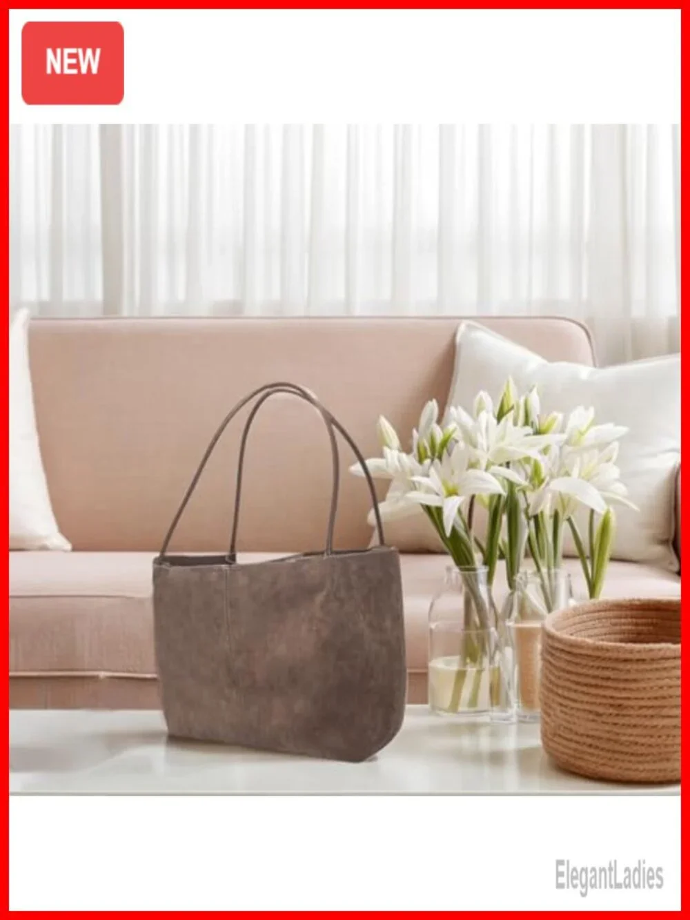 Large Faux Suede Hobo Shoulder Bag with Buckle